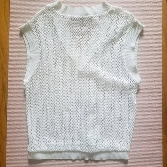 Zara White Mesh Knit Vest, M - Picture 3 of 6